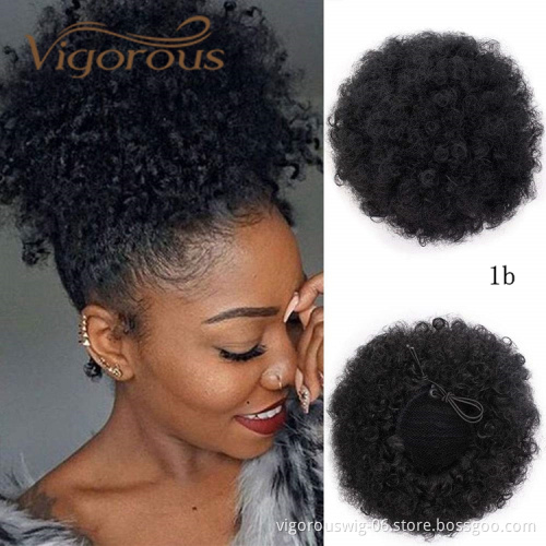 Cheap Price Short Afro Kinky Curly Puff Bun Drawstring With Clips In Fluffy Bun Synthetic Hair Chignon Extension For Black Women